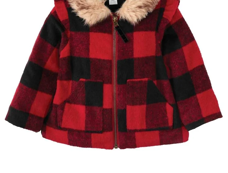 Girls Buffalo Check Toddler Coat In Red