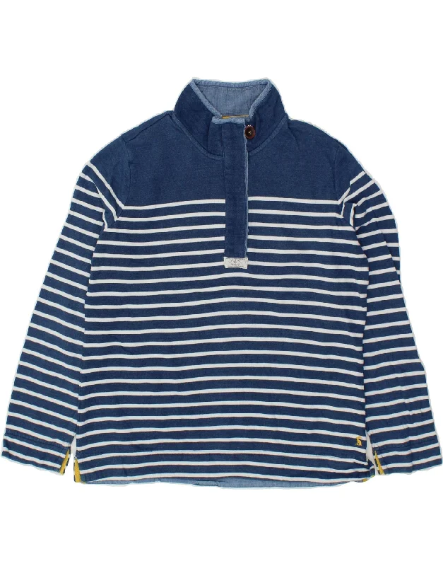 JOULES Womens Zip Neck Sweatshirt Jumper UK 16 Large Blue Striped Cotton