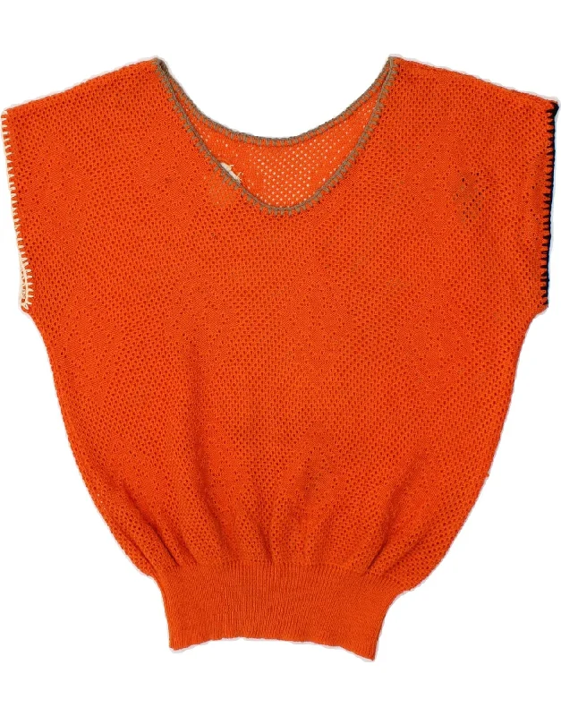 VINTAGE Womens Vest Tank Top UK 10 Small Orange Acrylic