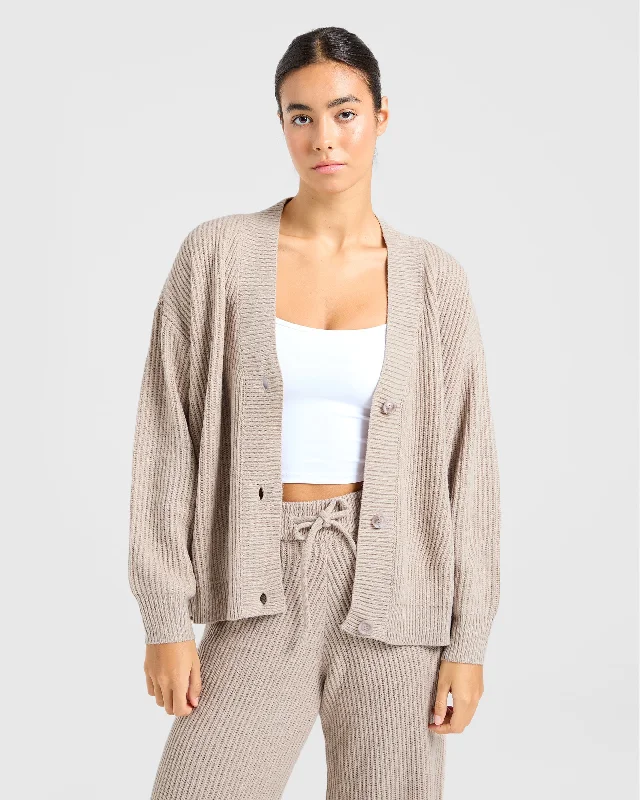 Lounge Oversized Knit Cardigan - Taupe Brown