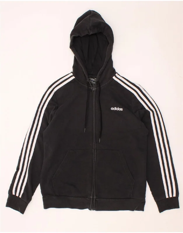 ADIDAS Womens Zip Hoodie Sweater UK 16/18 Large Black Cotton