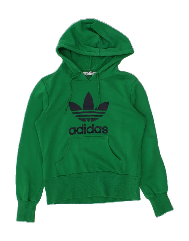 ADIDAS Womens Graphic Hoodie Jumper EU 40 Medium Green Cotton