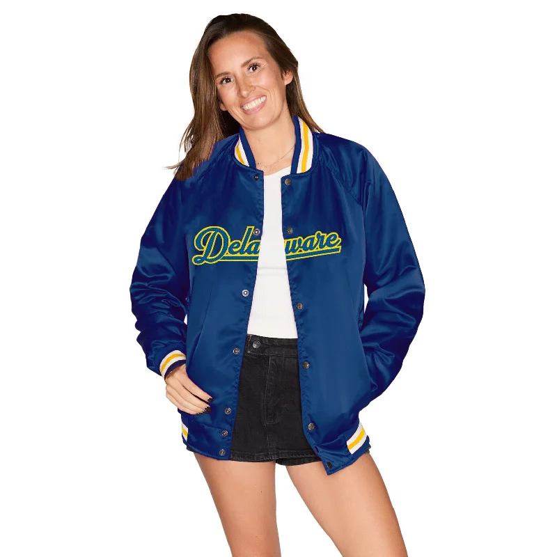 Delaware Blue Hens Satin Letterman Bomber Jacket