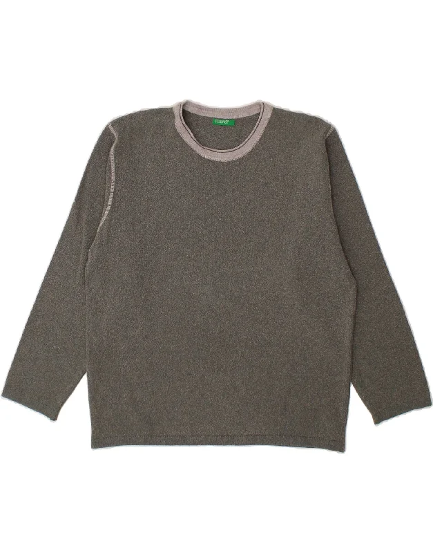 BENETTON Womens Crew Neck Jumper Sweater UK 16 Large Grey Cotton