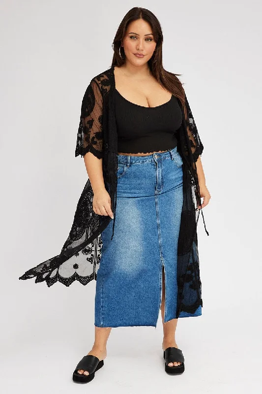 Black Lace Mesh Kimono