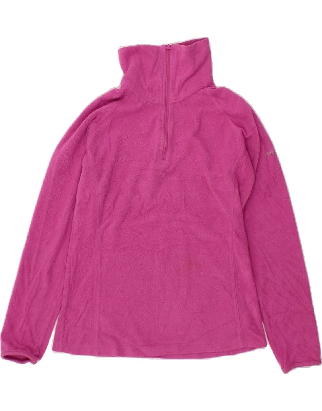 COLUMBIA Womens Zip Neck Fleece Jumper UK 14 Medium Pink Polyester