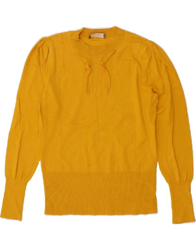 OASIS Womens Ruffle Front Crew Neck Jumper Sweater UK 8 Small Yellow