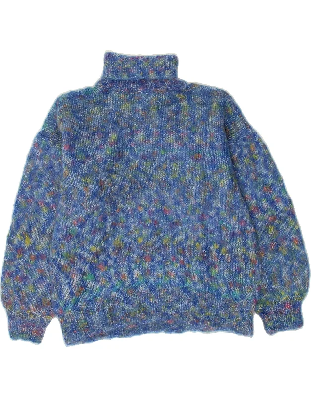 VINTAGE Womens Roll Neck Jumper Sweater UK 14 Large Blue Flecked