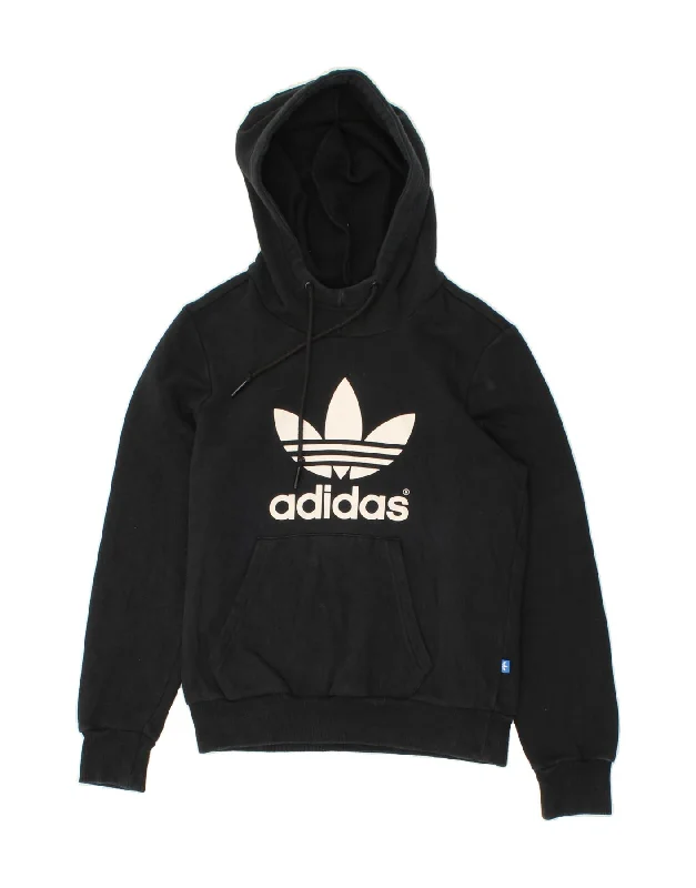 ADIDAS Womens Graphic Hoodie Jumper UK 8 Small Black Cotton