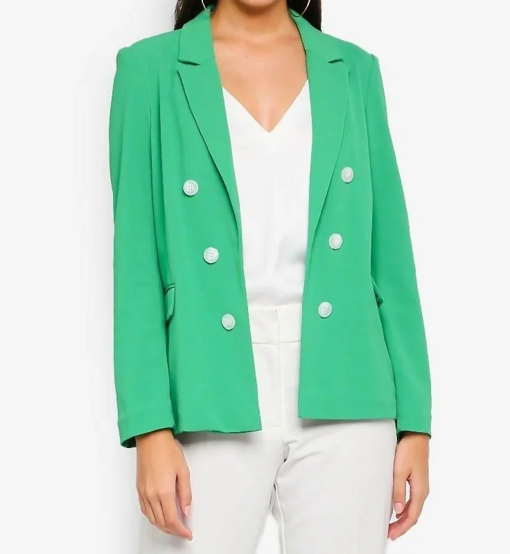 Bonded Double Breasted Open Front Jacket In Green