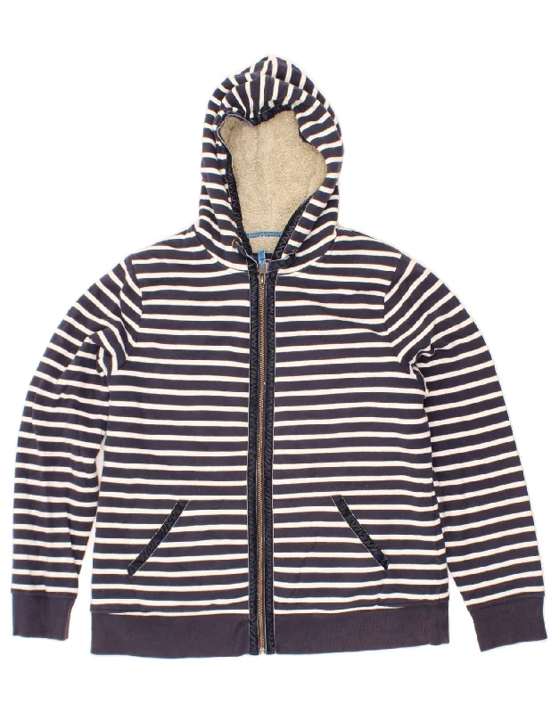 BODEN Womens Zip Hoodie Sweater UK 16 Large Navy Blue Striped Cotton