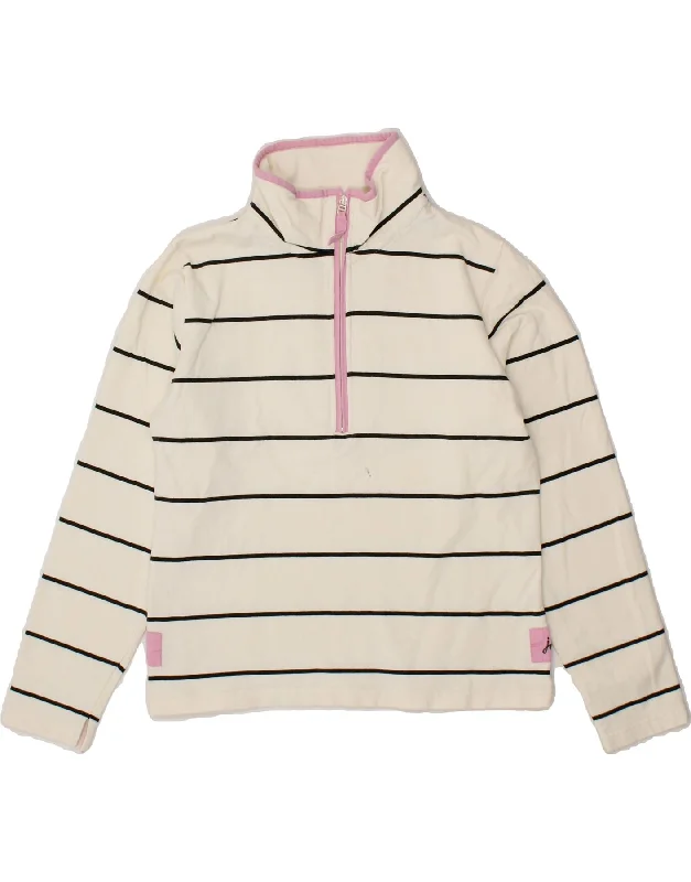 JOULES Womens Zip Neck Sweatshirt Jumper UK 14 Large Off White Striped