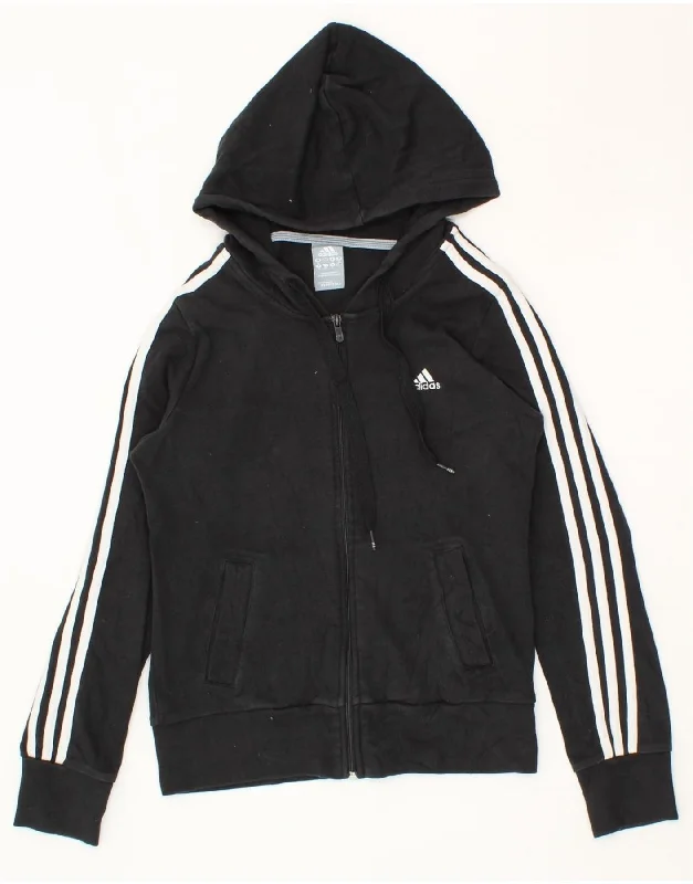 ADIDAS Womens Zip Hoodie Sweater UK 12 Medium Black Cotton