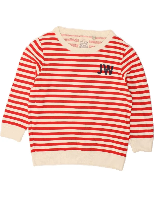 JACK WILLS Womens Sweatshirt Jumper UK 12 Medium Red Striped Cotton