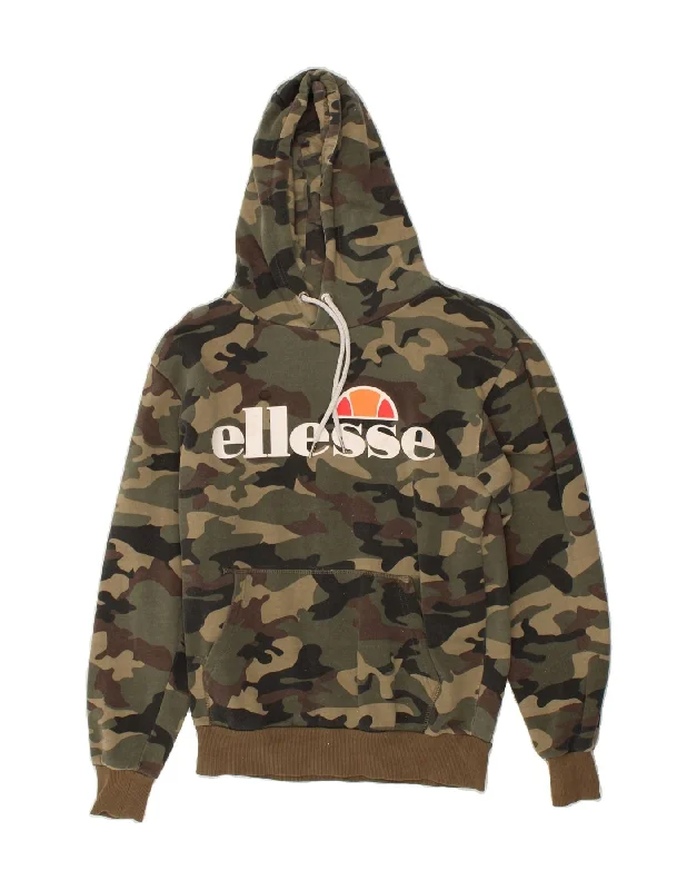 ELLESSE Womens Graphic Hoodie Jumper UK 10 Small Green Camouflage