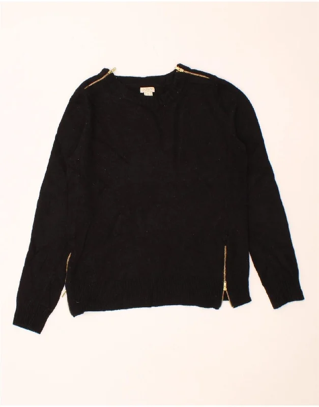 J. CREW Womens Crop Boat Neck Jumper Sweater UK 10 Small Black Viscose