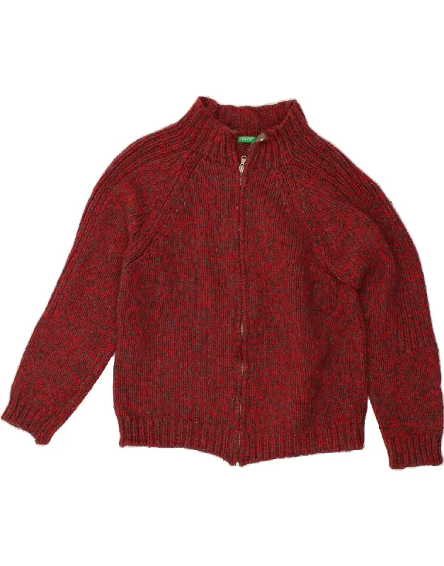 BENETTON Womens Cardigan Sweater UK 14 Medium Red Flecked Wool