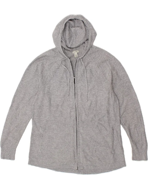 L.L.BEAN Womens Hooded Cardigan Sweater UK 14 Medium Grey Cotton