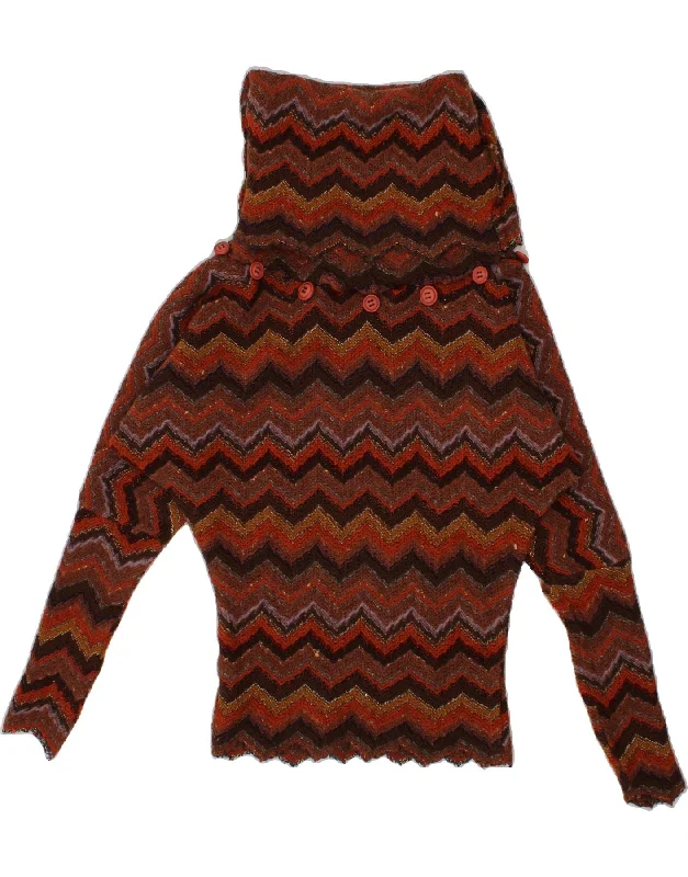 VINTAGE Womens Roll Neck Jumper Sweater UK 14 Large Multicoloured Chevron