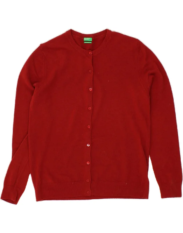 BENETTON Womens Cardigan Sweater UK 16 Large Red Virgin Wool