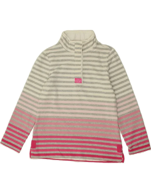 JOULES Womens Button Neck Sweatshirt Jumper UK 12 Medium Grey Striped