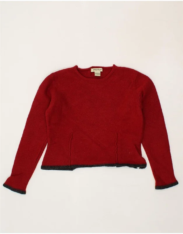 EDDIE BAUER Womens Boat Neck Jumper Sweater UK 12 Medium Red Wool