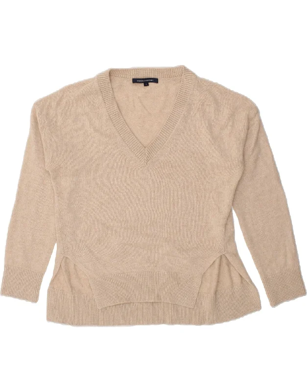 FRENCH CONNECTION Womens Oversized V-Neck Jumper Sweater UK 10 Small Beige