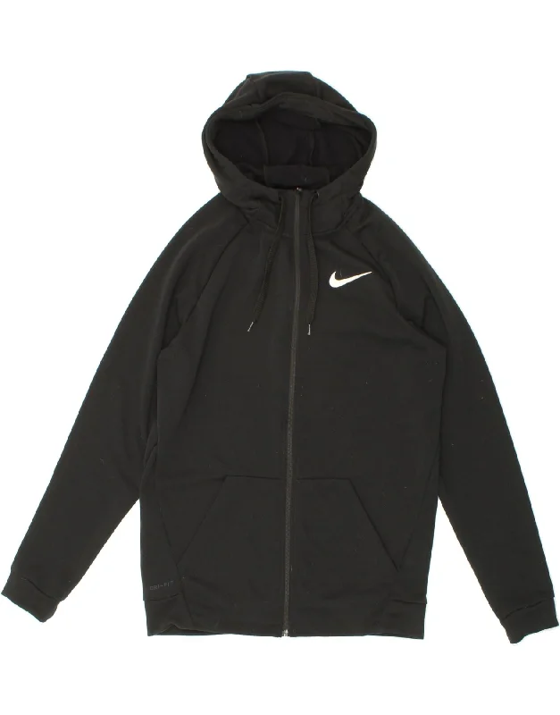 NIKE Womens Dri Fit Zip Hoodie Sweater UK 14 Medium Black Polyester