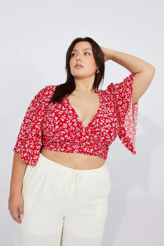 Red Ditsy Ditsy Bolero Tie Top