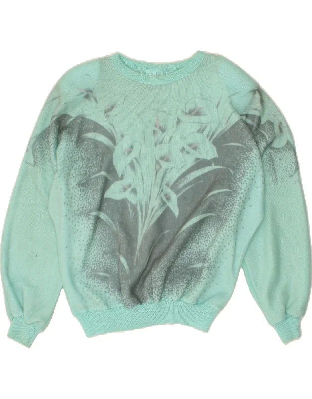 VINTAGE Womens Boat Neck Jumper Sweater UK 18 XL Turquoise Floral