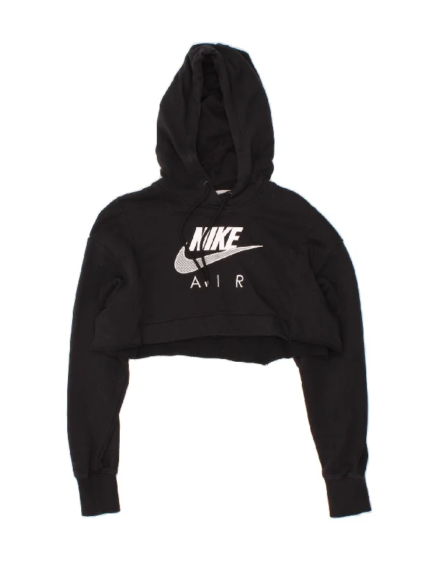 NIKE Womens Oversized Crop Graphic Hoodie Jumper UK 6 XS Black