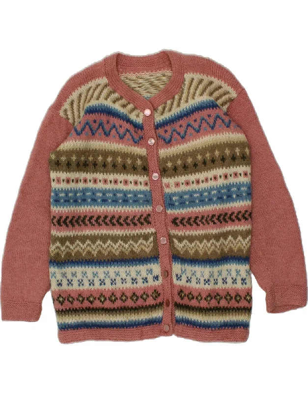 VINTAGE Womens Cardigan Sweater UK 16 Large Multicoloured Striped