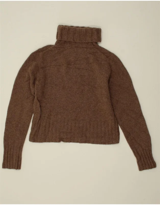 J. CREW Womens Crop Roll Neck Jumper Sweater UK 14 Medium Brown Wool