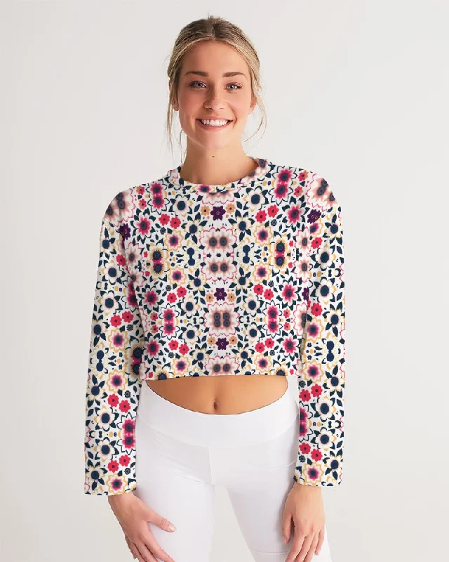 Abstract flower pattern Women's All-Over Print Cropped Sweatshirt