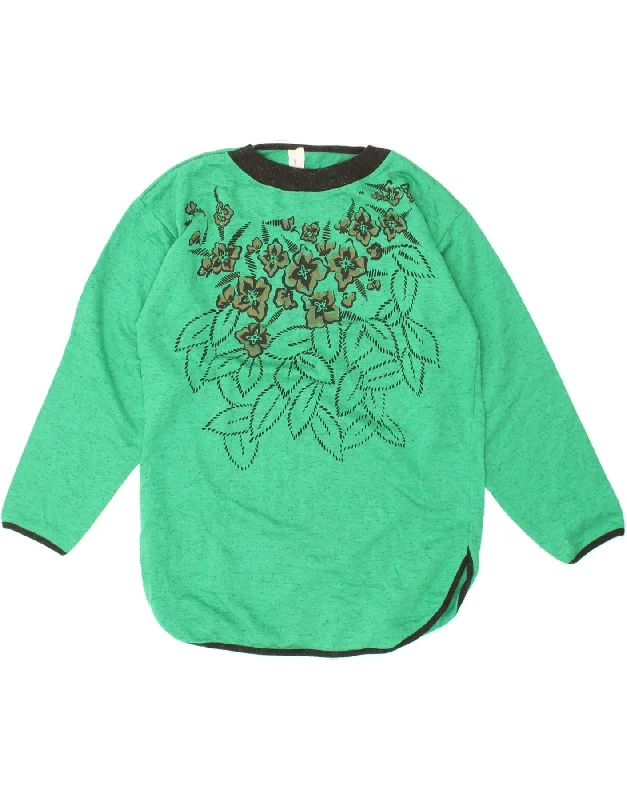 VINTAGE Womens Graphic Boat Neck Jumper Sweater UK 14 Large Green Floral