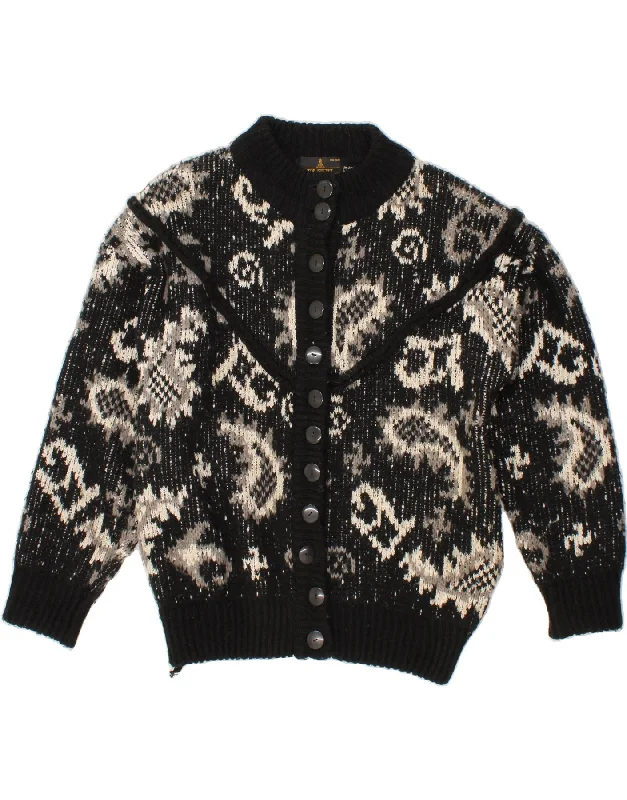 VINTAGE Womens Cardigan Sweater One Size Black Paisley Acrylic