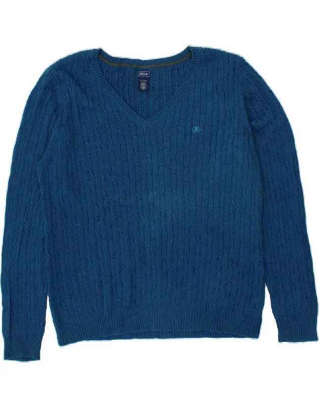 IZOD Womens V-Neck Jumper Sweater UK 18 XL Blue Cotton