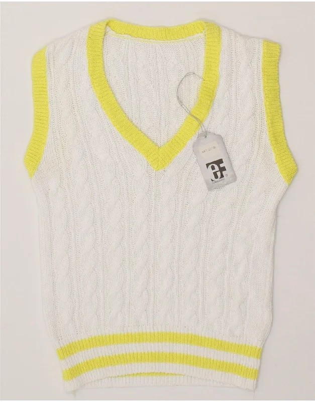 VINTAGE Womens Vest Tank Top UK 10 Small White Colourblock Acrylic