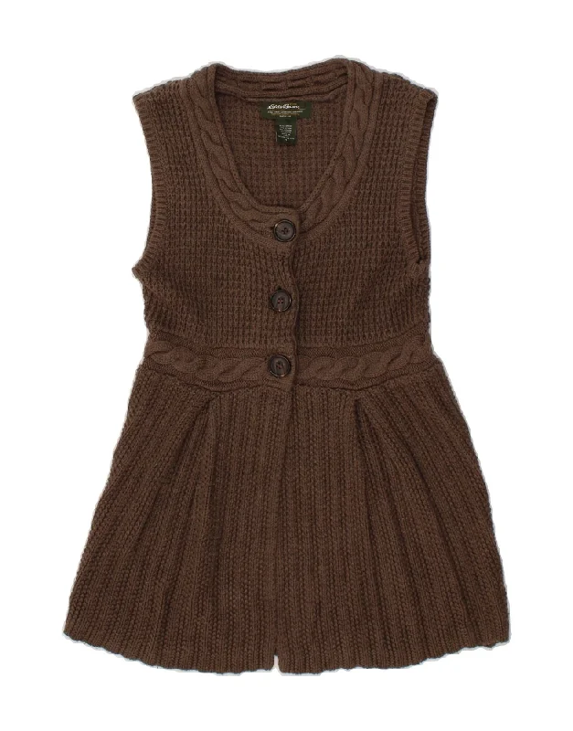 EDDIE BAUER Womens Longline Sleeveless Cardigan Sweater UK 8 Small Brown