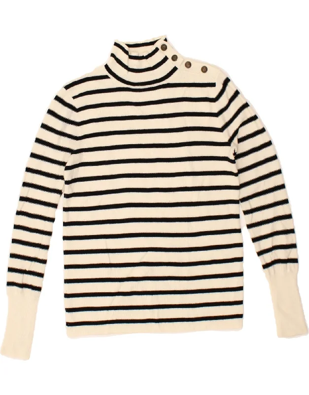 J. CREW Womens Button Neck Jumper Sweater UK 10 Small White Striped