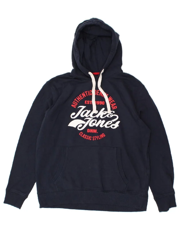 JACK & JONES Womens Graphic Hoodie Jumper UK 20 2XL Navy Blue