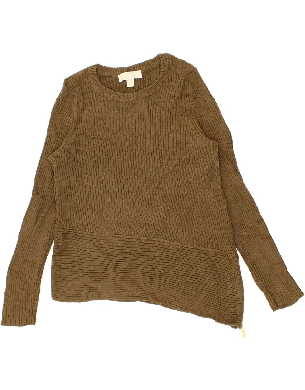 MICHAEL KORS Womens Boat Neck Jumper Sweater UK 12 Medium Khaki