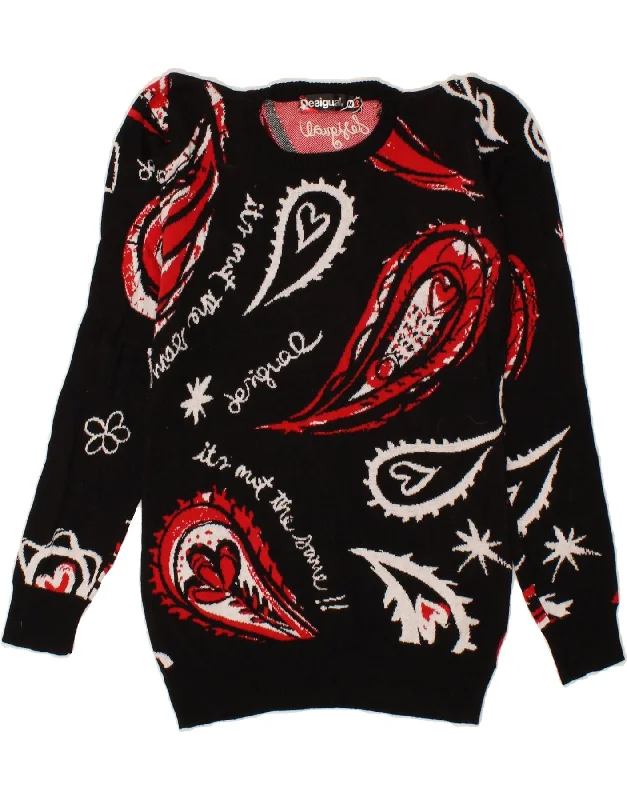 DESIGUAL Womens Crew Neck Jumper Sweater UK 12 Medium Black Paisley