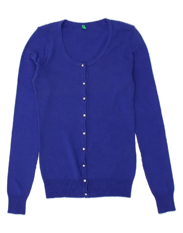 BENETTON Womens Cardigan Sweater UK 8 Small Blue Cotton