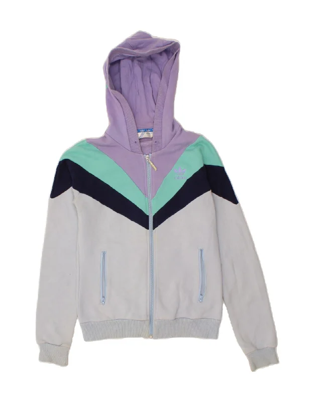 ADIDAS Womens Zip Hoodie Sweater IT 42 Medium Blue Colourblock Cotton