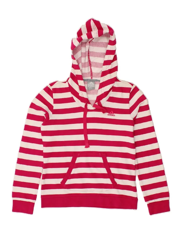 ADIDAS Womens Hoodie Jumper UK 12 Medium  Pink Striped Cotton