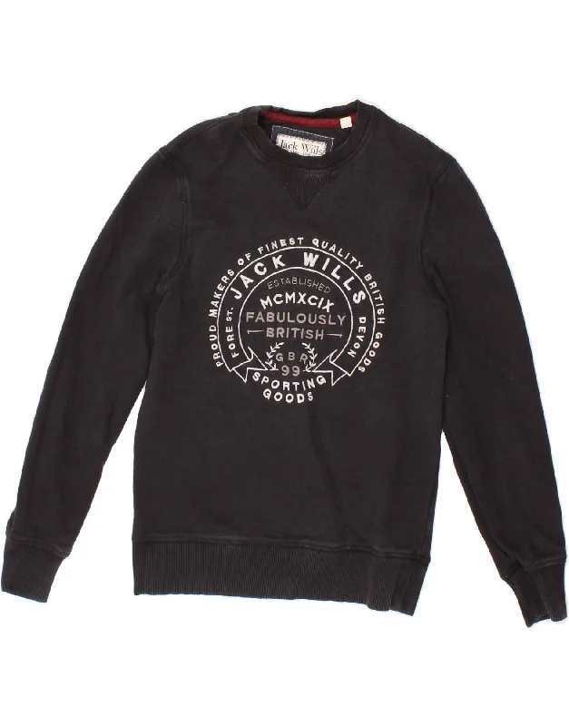 JACK WILLS Womens Graphic Sweatshirt Jumper UK 6 XS Black Cotton