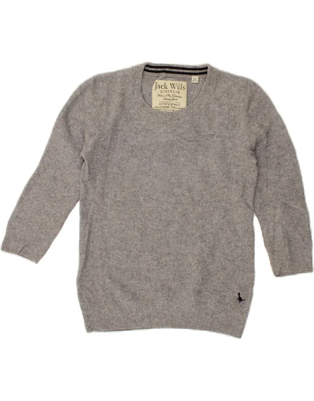 JACK WILLS Womens 3/4 Sleeve Boat Neck Jumper Sweater UK 12 Medium Grey