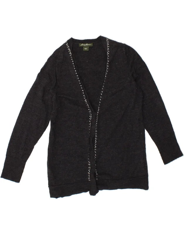 EDDIE BAUER Womens Cardigan Sweater UK 14 Large Black Merino Wool