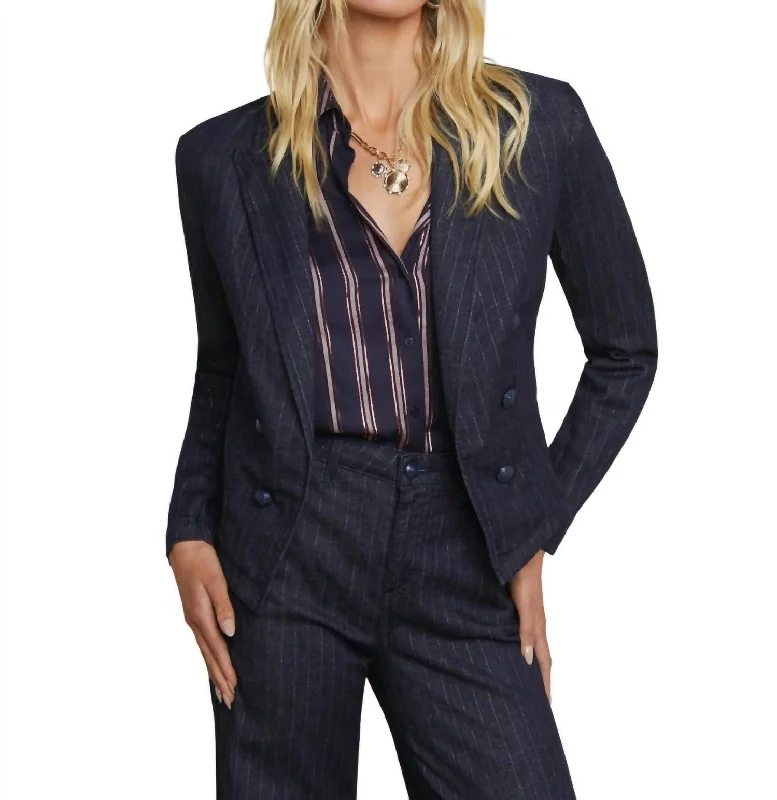 Wayne Open Front Blazer In Indigo/ Blue Glitter